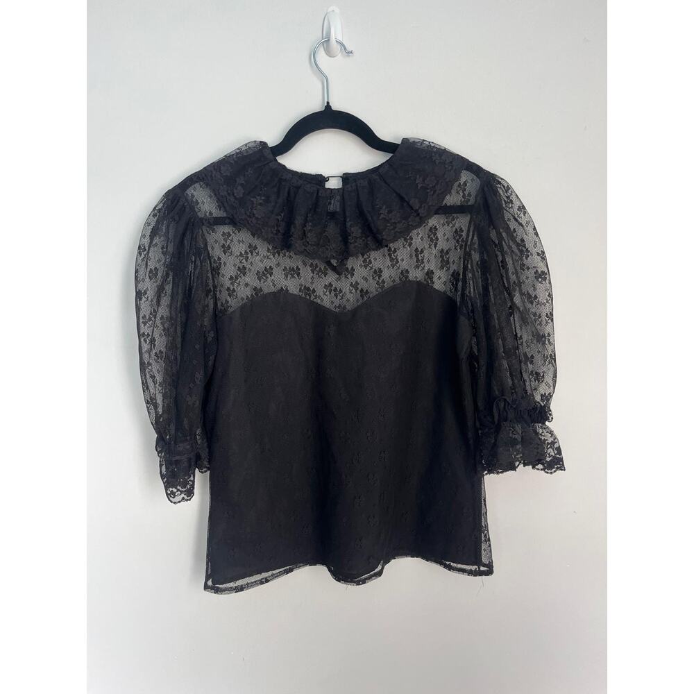 Jean for Joseph Le Bon Sheer Lace Blouse Women‎ 8 Black Puff Sleeve Victorian